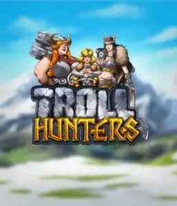 Immerse yourself in "Troll Hunters," where fierce Viking warriors stand ready to confront their foes. The logo features a pair of Vikings, male and female, dressed for battle, overlooking a frosty mountainous backdrop. They exude bravery and might, symbolizing the essence of the game's adventurous theme.